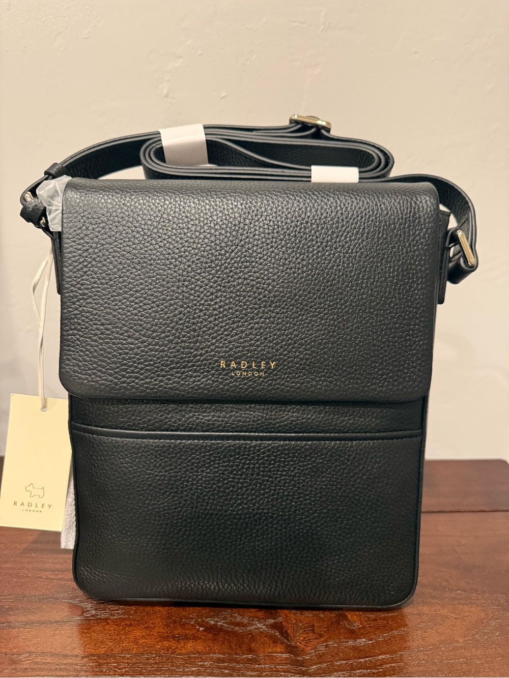 NWT beautiful Radley London Black Leather Whitby Row Crossbody Bag